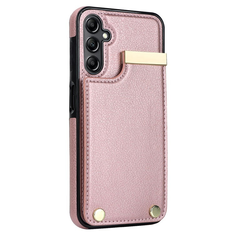 For Samsung Galaxy S24 Case TPU+PU Leather+Metal Hardware Phone Cover with Card Holder - Rose Gold