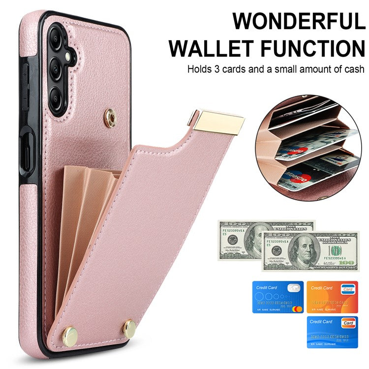 For Samsung Galaxy S24 Case TPU+PU Leather+Metal Hardware Phone Cover with Card Holder - Rose Gold