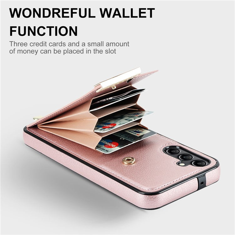 For Samsung Galaxy S24 Case TPU+PU Leather+Metal Hardware Phone Cover with Card Holder - Rose Gold