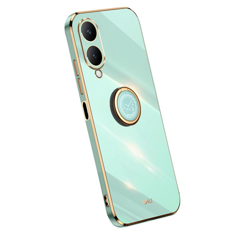 XINLI For vivo Y17s 4G Protective Cover TPU Kickstand Phone Case Electroplating Gold Edge - Cyan