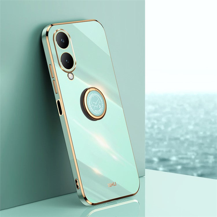 XINLI For vivo Y17s 4G Protective Cover TPU Kickstand Phone Case Electroplating Gold Edge - Cyan