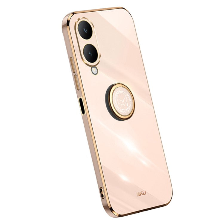 XINLI For vivo Y17s 4G Protective Cover TPU Kickstand Phone Case Electroplating Gold Edge - Pink