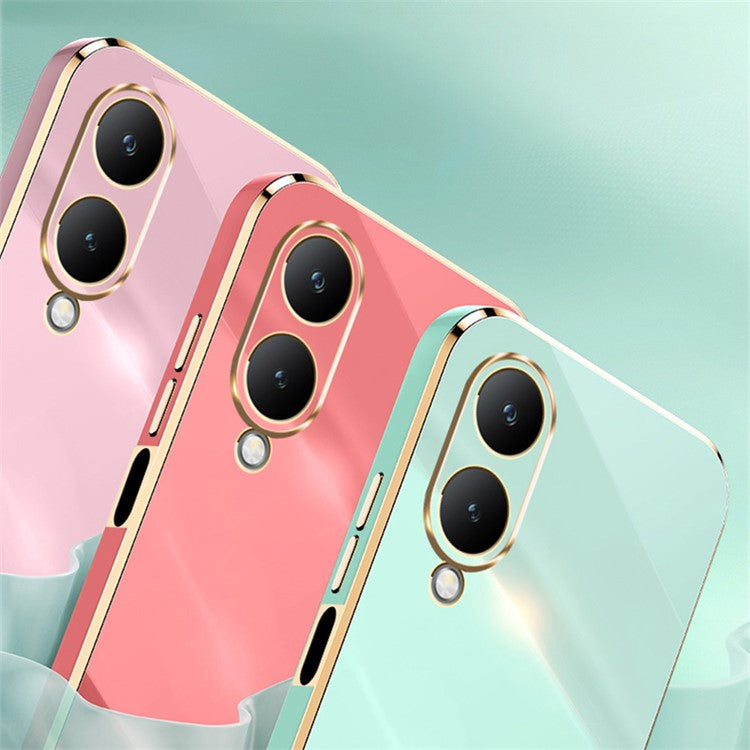 XINLI For vivo Y17s 4G Protective Cover TPU Kickstand Phone Case Electroplating Gold Edge - Pink