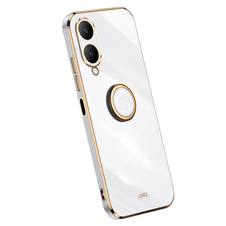 XINLI For vivo Y17s 4G Protective Cover TPU Kickstand Phone Case Electroplating Gold Edge - White