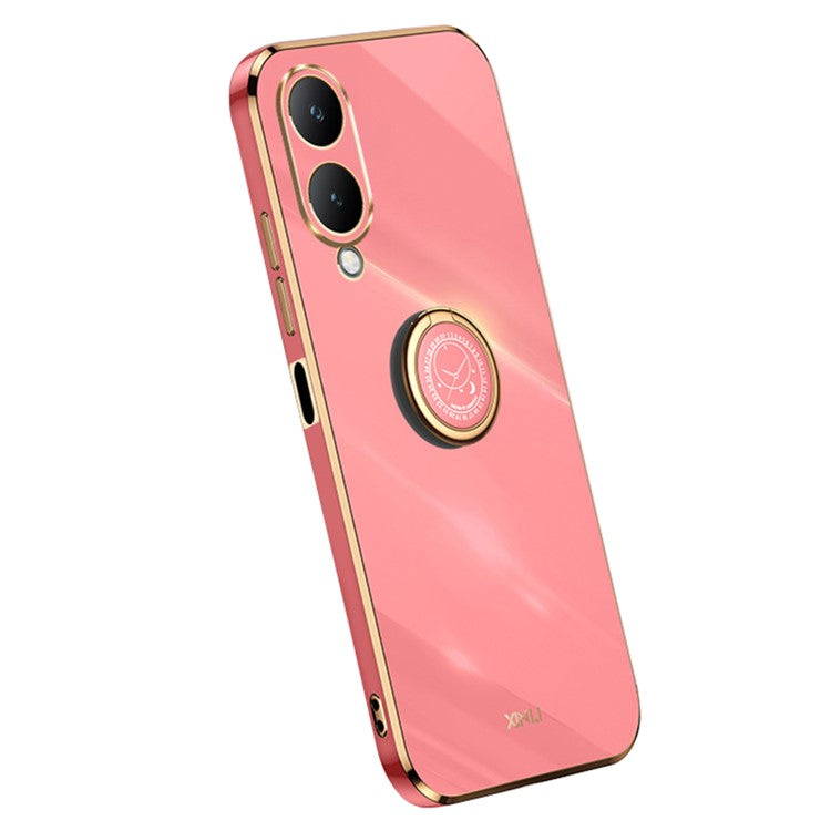 XINLI For vivo Y17s 4G Protective Cover TPU Kickstand Phone Case Electroplating Gold Edge - Red