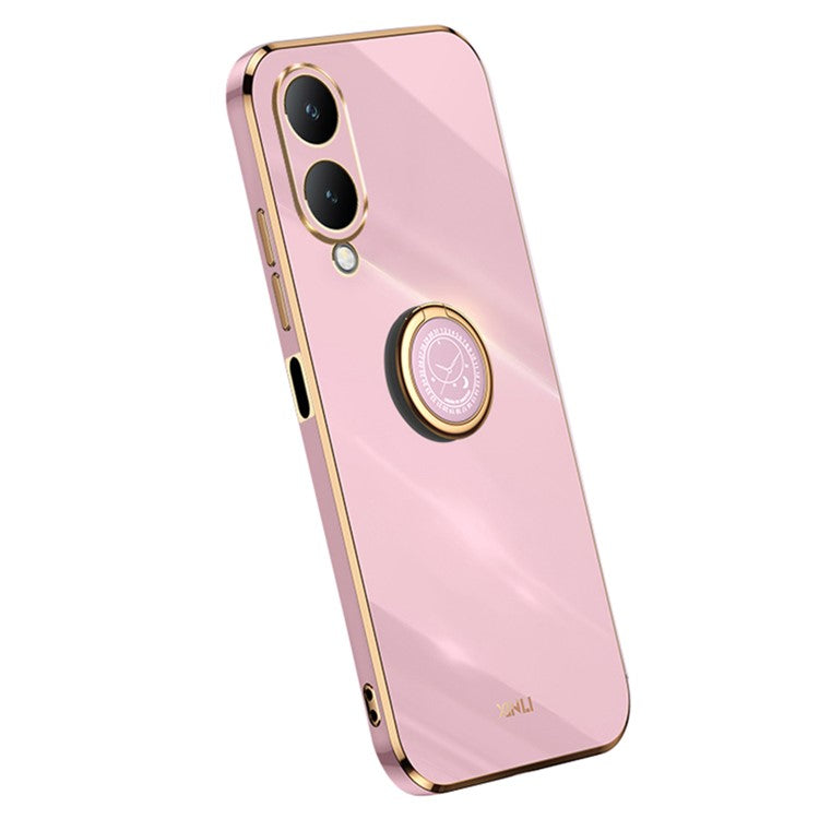 XINLI For vivo Y17s 4G Protective Cover TPU Kickstand Phone Case Electroplating Gold Edge - Purple