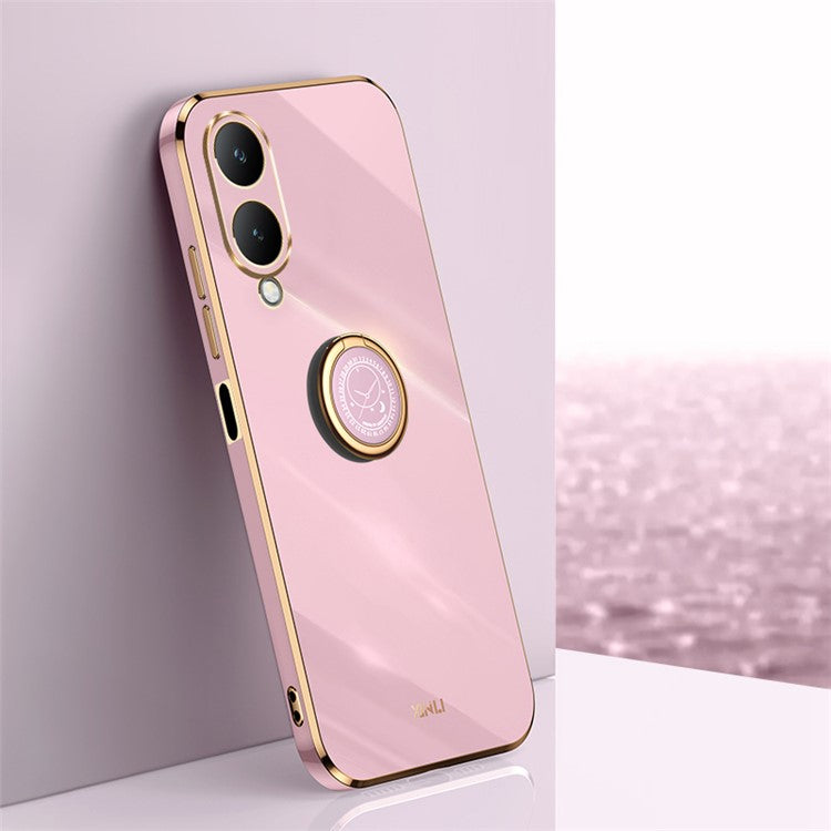 XINLI For vivo Y17s 4G Protective Cover TPU Kickstand Phone Case Electroplating Gold Edge - Purple