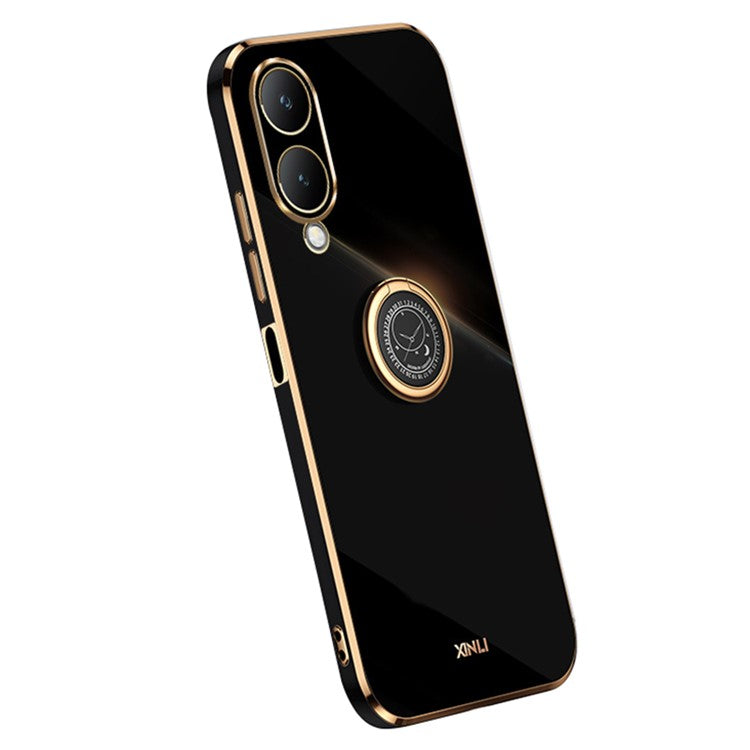 XINLI For vivo Y17s 4G Protective Cover TPU Kickstand Phone Case Electroplating Gold Edge - Black