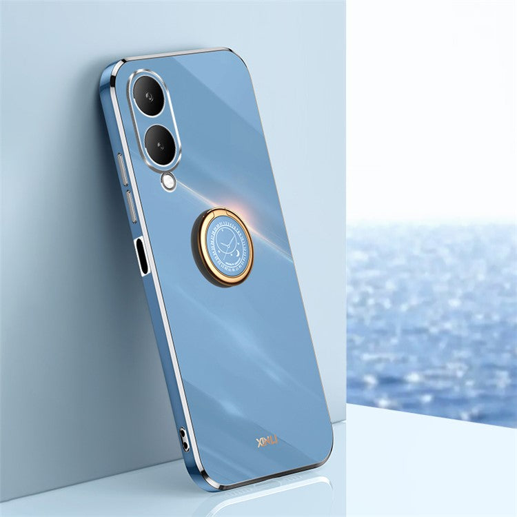 XINLI For vivo Y17s 4G Protective Cover TPU Kickstand Phone Case Electroplating Gold Edge - Blue