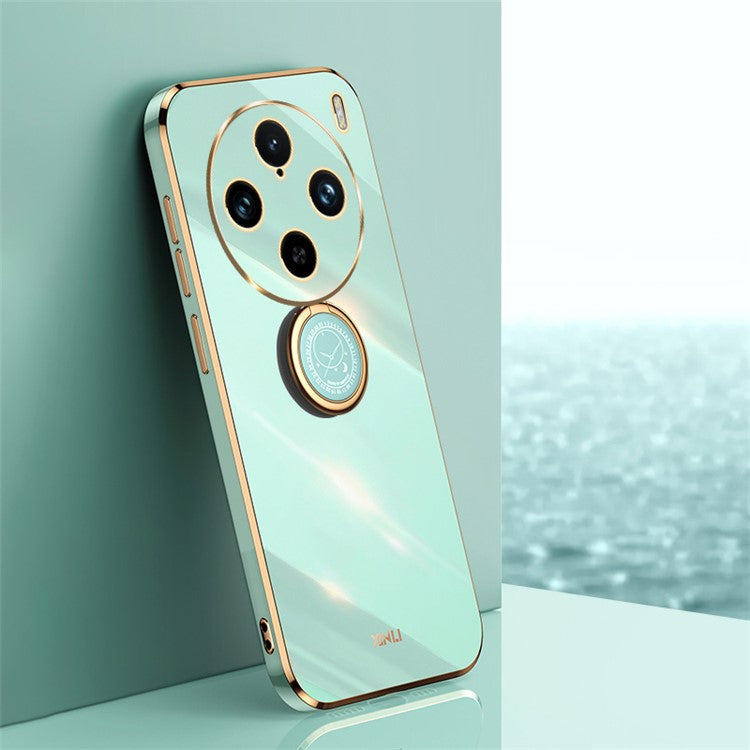 XINLI For vivo X100 Pro 5G Electroplating Phone Case Ring Holder Shockproof Protection Cover - Cyan