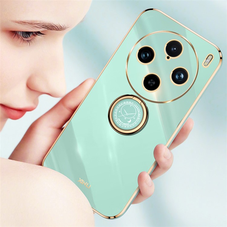 XINLI For vivo X100 Pro 5G Electroplating Phone Case Ring Holder Shockproof Protection Cover - Cyan