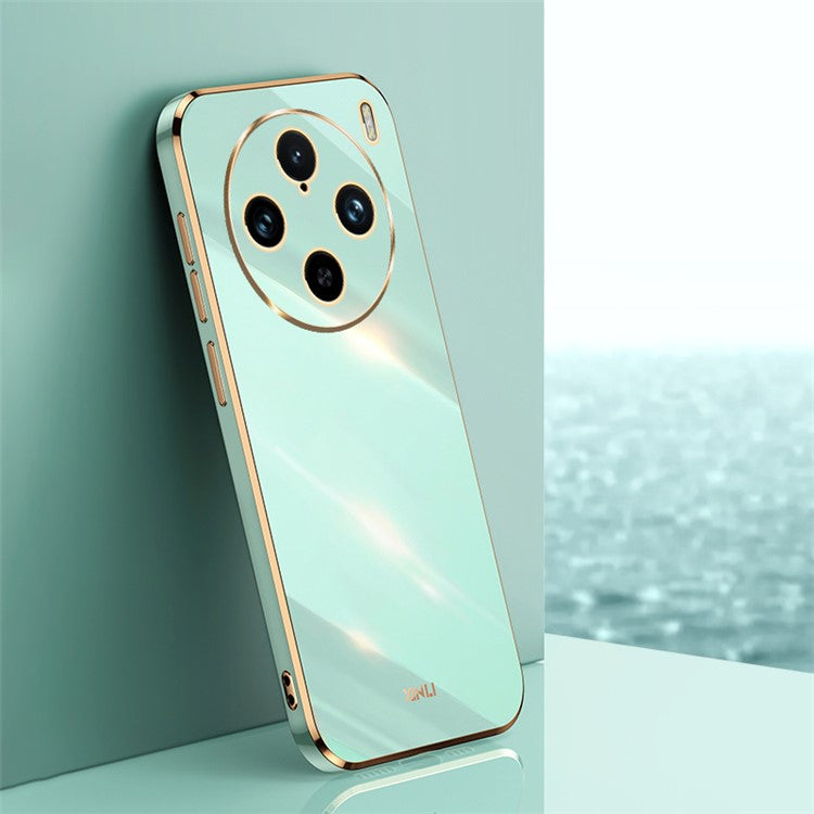 XINLI For vivo X100 Pro 5G Phone Case TPU Protection Cover Electroplated Gold Edges - Cyan