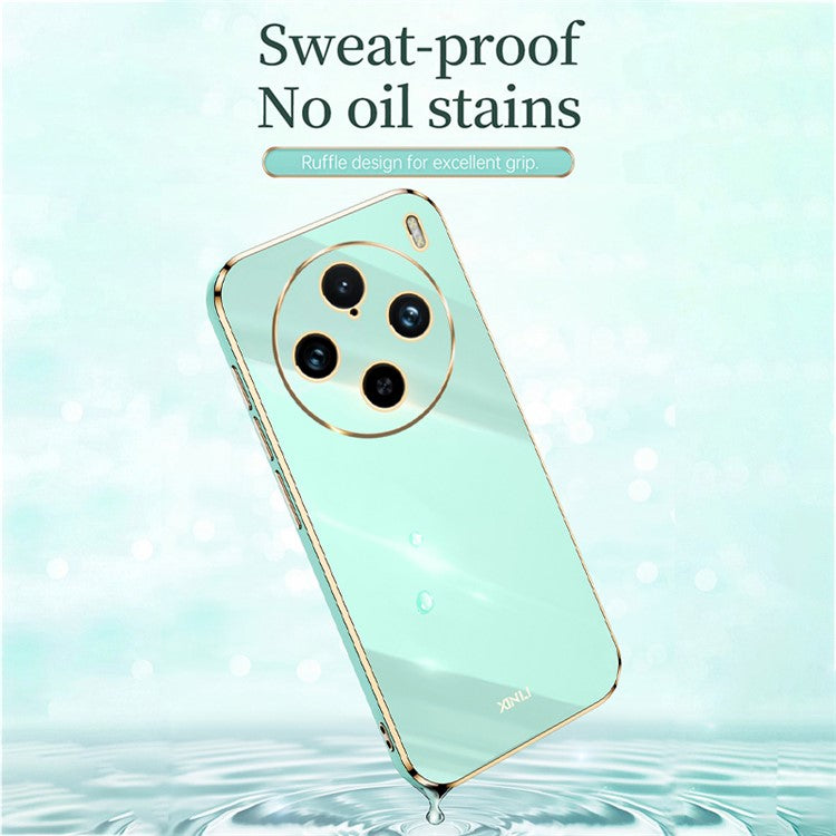 XINLI For vivo X100 Pro 5G Phone Case TPU Protection Cover Electroplated Gold Edges - Cyan