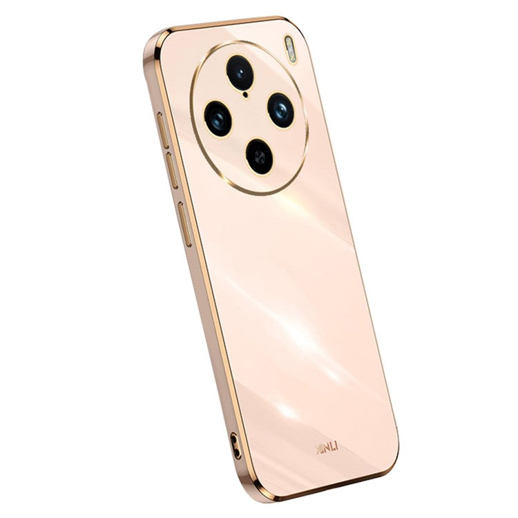 XINLI For vivo X100 Pro 5G Phone Case TPU Protection Cover Electroplated Gold Edges - Pink