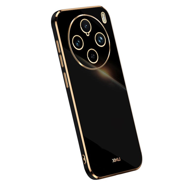 XINLI For vivo X100 Pro 5G Phone Case TPU Protection Cover Electroplated Gold Edges - Black