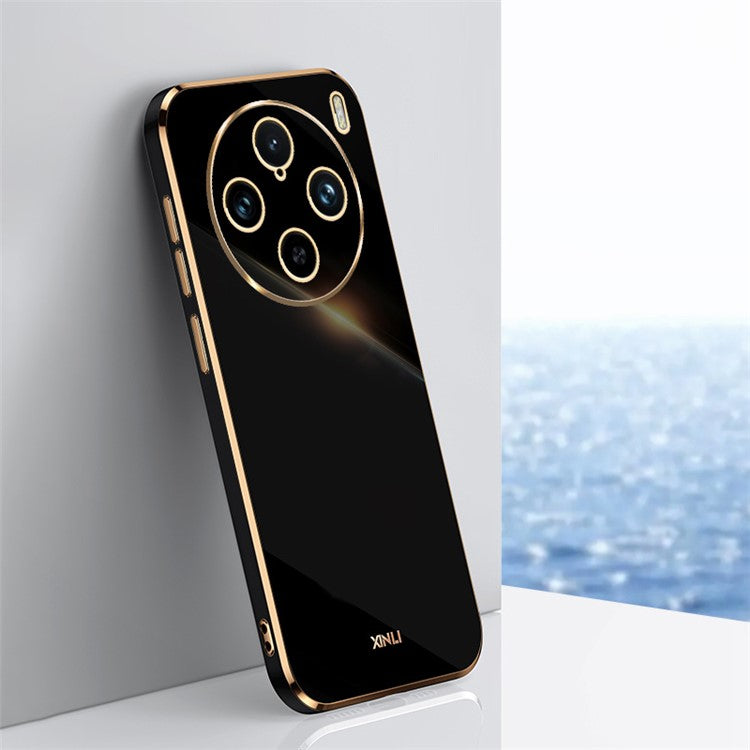 XINLI For vivo X100 Pro 5G Phone Case TPU Protection Cover Electroplated Gold Edges - Black