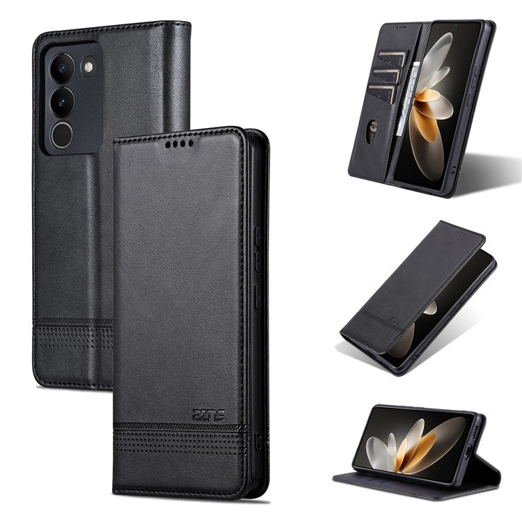 AZNS For vivo V29e (Global) 5G Magnetic Case Cowhide Texture Scratch-proof Phone Wallet Cover - Black