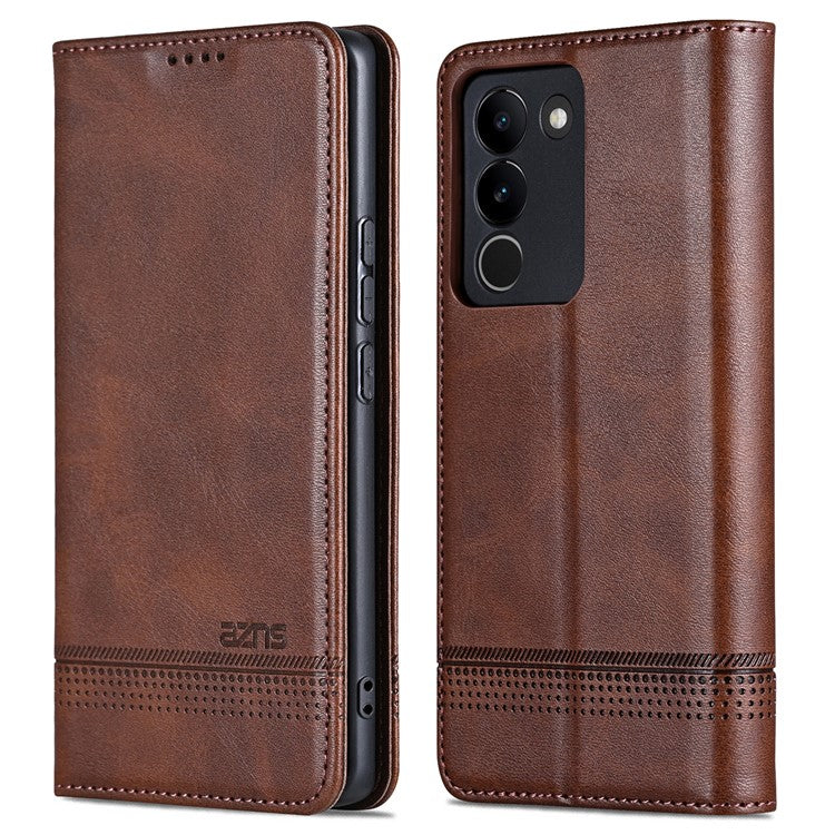 AZNS For vivo V29e (Global) 5G Magnetic Case Cowhide Texture Scratch-proof Phone Wallet Cover - Coffee