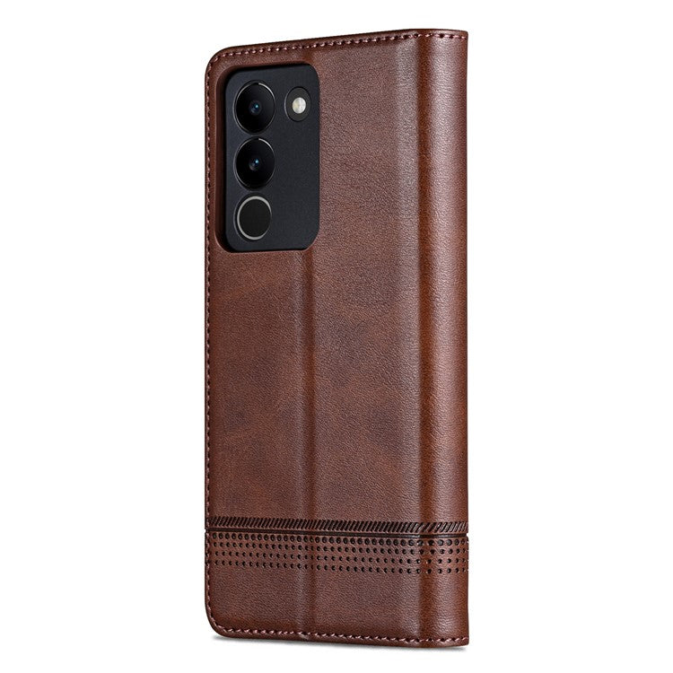 AZNS For vivo V29e (Global) 5G Magnetic Case Cowhide Texture Scratch-proof Phone Wallet Cover - Coffee