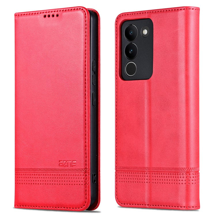 AZNS For vivo V29e (Global) 5G Magnetic Case Cowhide Texture Scratch-proof Phone Wallet Cover - Red