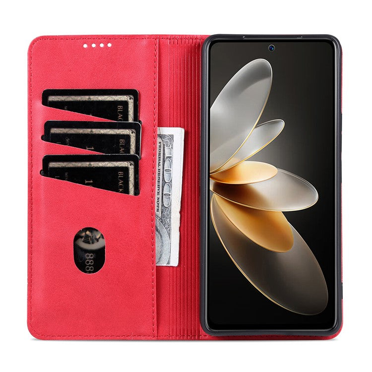 AZNS For vivo V29e (Global) 5G Magnetic Case Cowhide Texture Scratch-proof Phone Wallet Cover - Red