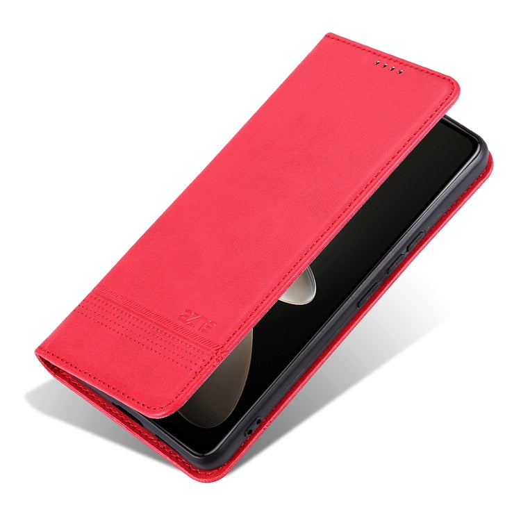 AZNS For vivo V29e (Global) 5G Magnetic Case Cowhide Texture Scratch-proof Phone Wallet Cover - Red