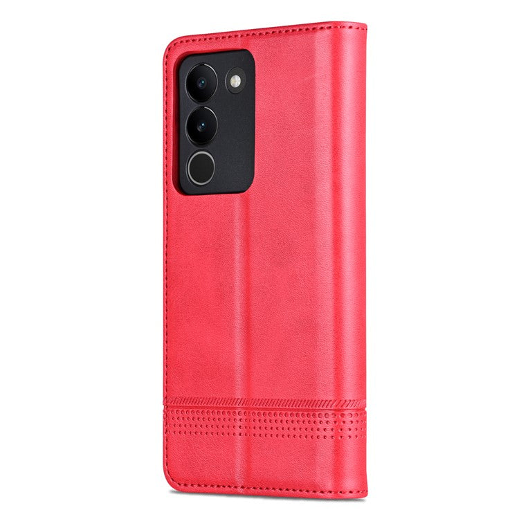 AZNS For vivo V29e (Global) 5G Magnetic Case Cowhide Texture Scratch-proof Phone Wallet Cover - Red