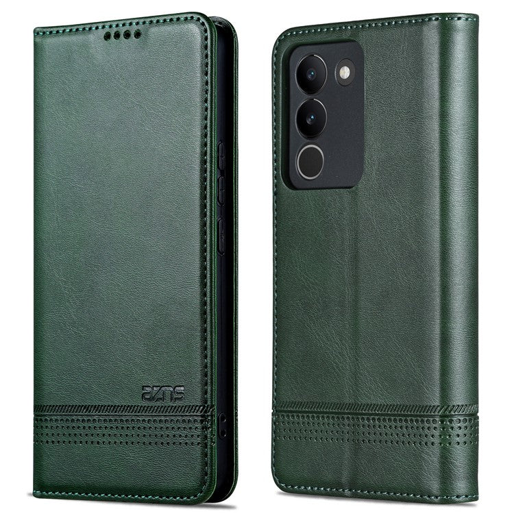 AZNS For vivo V29e (Global) 5G Magnetic Case Cowhide Texture Scratch-proof Phone Wallet Cover - Green