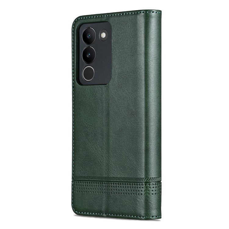 AZNS For vivo V29e (Global) 5G Magnetic Case Cowhide Texture Scratch-proof Phone Wallet Cover - Green