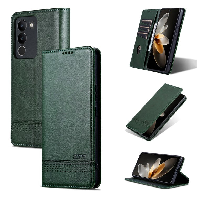 AZNS For vivo V29e (Global) 5G Magnetic Case Cowhide Texture Scratch-proof Phone Wallet Cover - Green