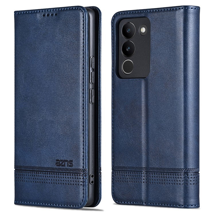 AZNS For vivo V29e (Global) 5G Magnetic Case Cowhide Texture Scratch-proof Phone Wallet Cover - Blue