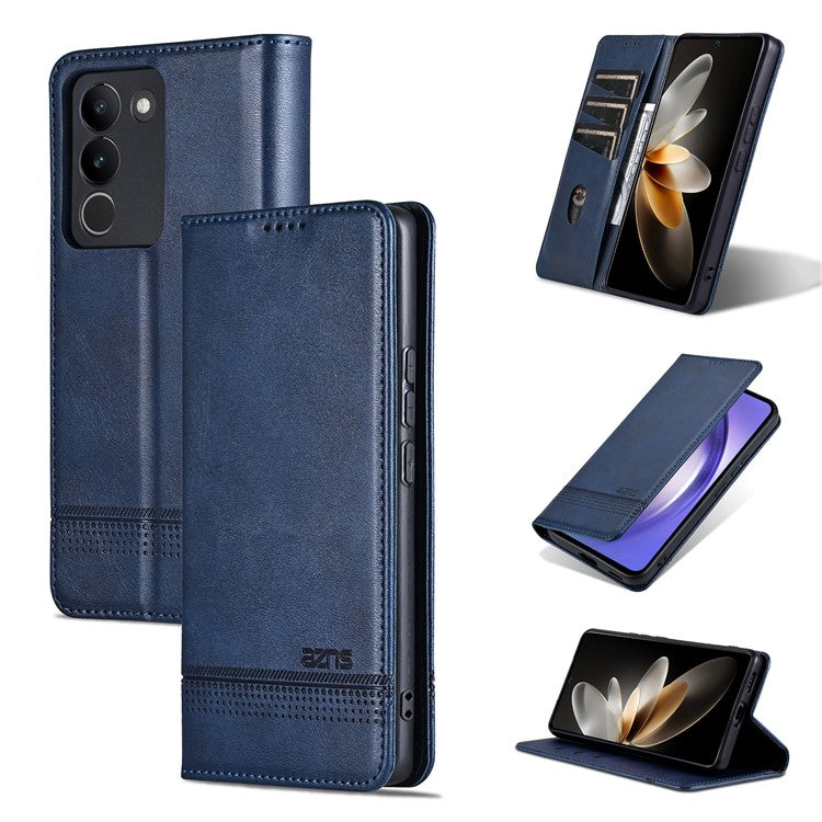 AZNS For vivo V29e (Global) 5G Magnetic Case Cowhide Texture Scratch-proof Phone Wallet Cover - Blue