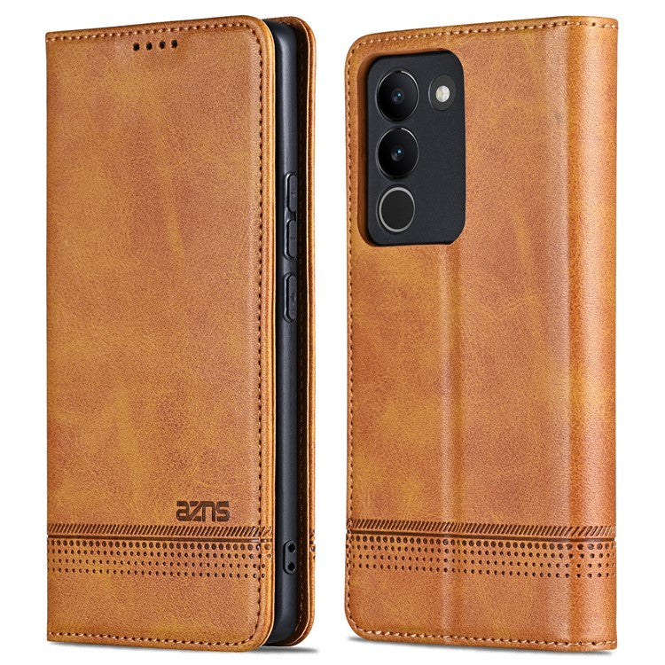 AZNS For vivo V29e (Global) 5G Magnetic Case Cowhide Texture Scratch-proof Phone Wallet Cover - Brown