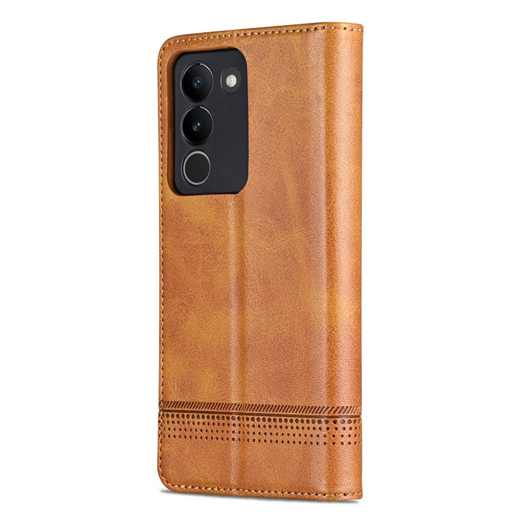 AZNS For vivo V29e (Global) 5G Magnetic Case Cowhide Texture Scratch-proof Phone Wallet Cover - Brown