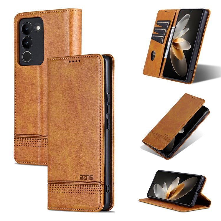 AZNS For vivo V29e (Global) 5G Magnetic Case Cowhide Texture Scratch-proof Phone Wallet Cover - Brown