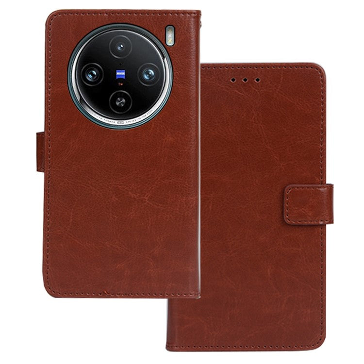 IDEWEI For vivo X100 Pro 5G Phone Case Crazy Horse Wallet Leather Cover - Brown