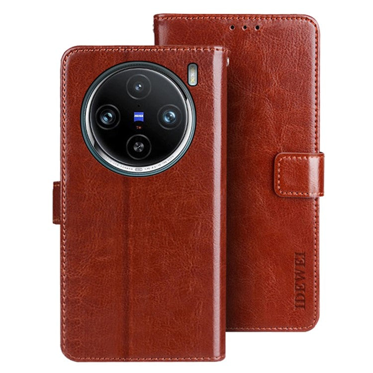 IDEWEI For vivo X100 Pro 5G Phone Case Crazy Horse Pattern Flip Phone Wallet Cover - Brown