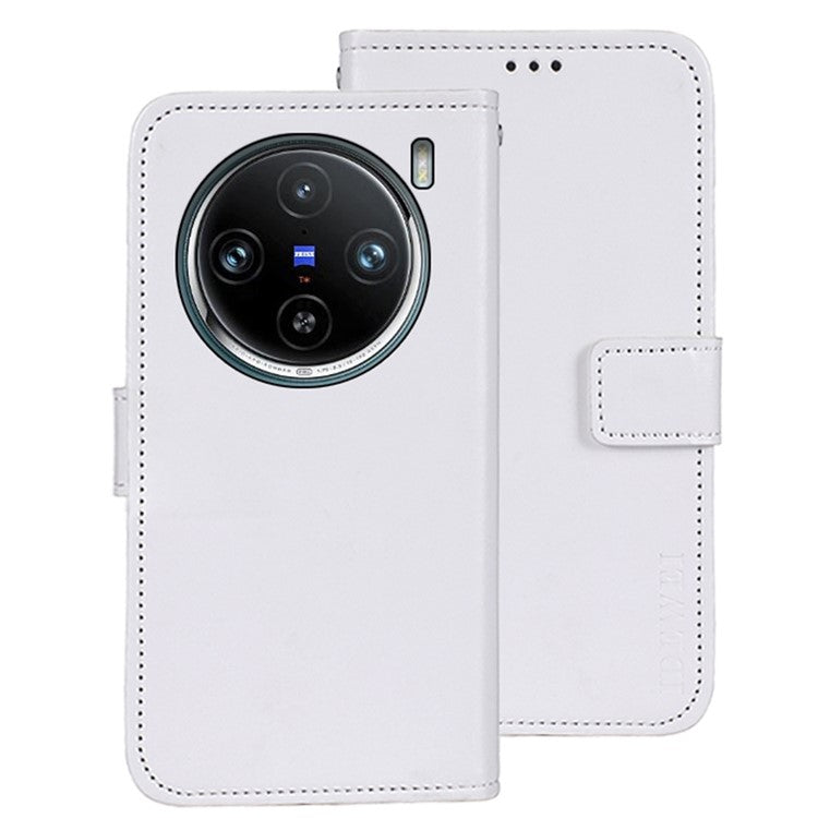 IDEWEI For vivo X100 Pro 5G Phone Case Crazy Horse Pattern Flip Phone Wallet Cover - White