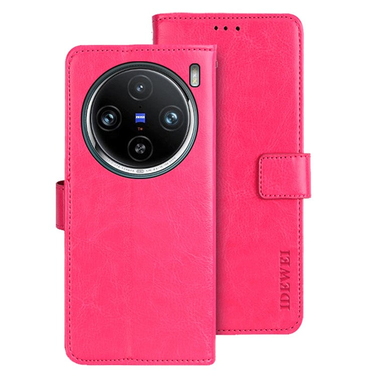 IDEWEI For vivo X100 Pro 5G Phone Case Crazy Horse Pattern Flip Phone Wallet Cover - Rose