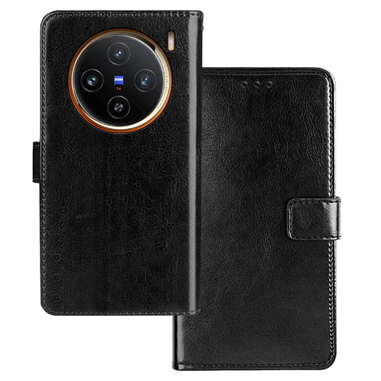 IDEWEI For vivo X100 5G Crazy Horse Leather Case Phone Wallet Stand - Black