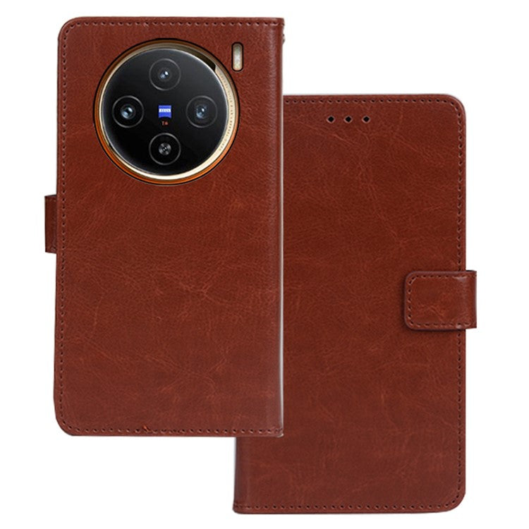 IDEWEI For vivo X100 5G Crazy Horse Leather Case Phone Wallet Stand - Brown