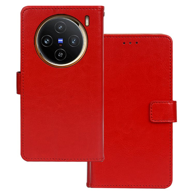 IDEWEI For vivo X100 5G Crazy Horse Leather Case Phone Wallet Stand - Red