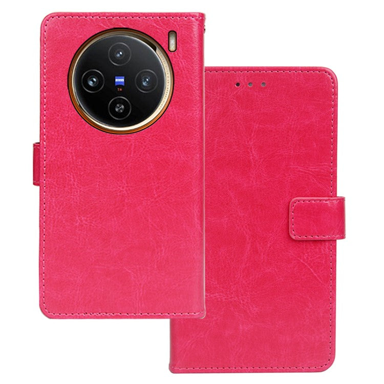 IDEWEI For vivo X100 5G Crazy Horse Leather Case Phone Wallet Stand - Rose