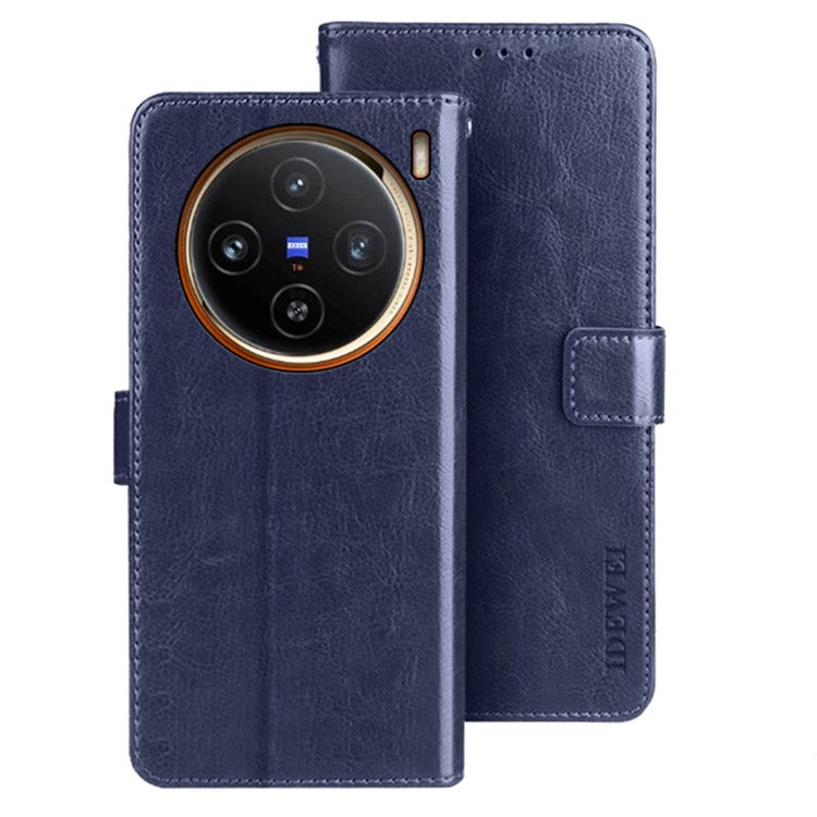 IDEWEI For vivo X100 5G Phone Leather Flip Case Wallet Stand Crazy Horse Texture - Dark Blue