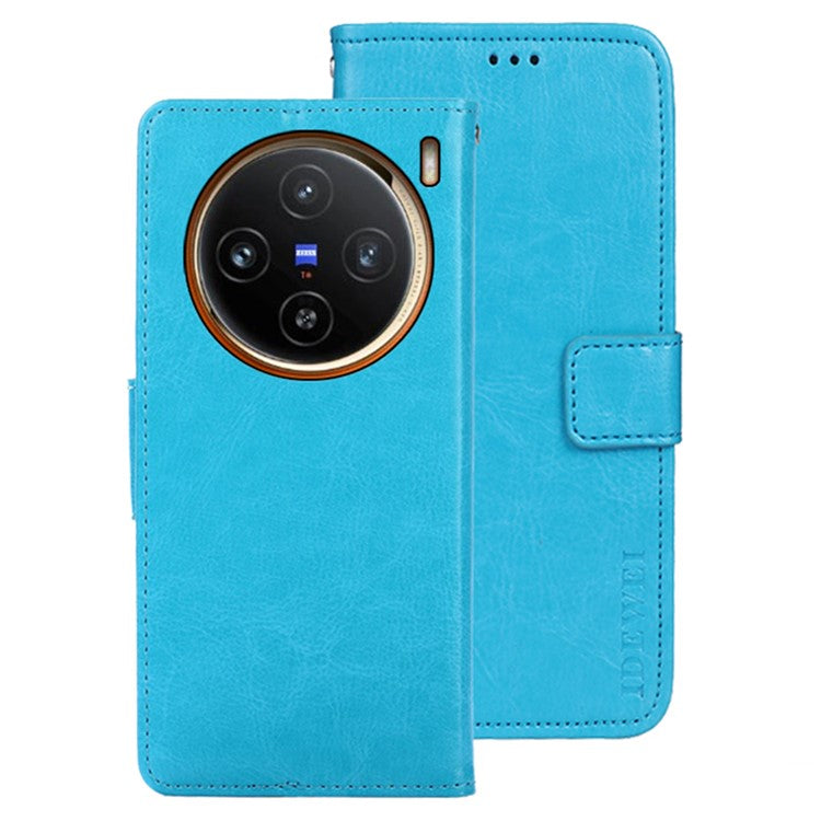 IDEWEI For vivo X100 5G Phone Leather Flip Case Wallet Stand Crazy Horse Texture - Sky Blue