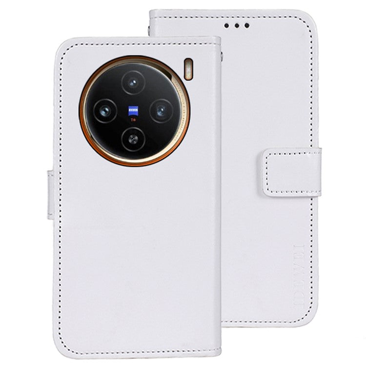 IDEWEI For vivo X100 5G Phone Leather Flip Case Wallet Stand Crazy Horse Texture - White