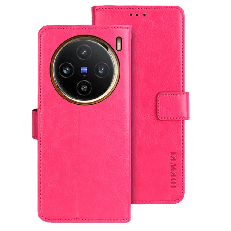 IDEWEI For vivo X100 5G Phone Leather Flip Case Wallet Stand Crazy Horse Texture - Rose