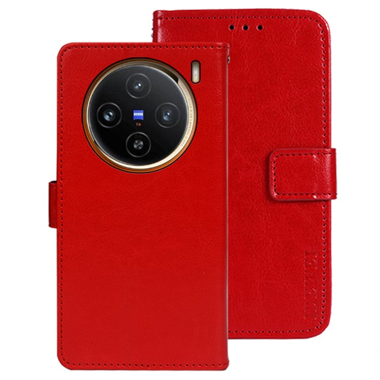 IDEWEI For vivo X100 5G Phone Leather Flip Case Wallet Stand Crazy Horse Texture - Red