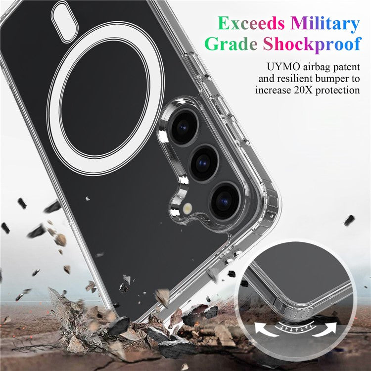 For Samsung Galaxy S24 Magnetic Phone Case Shock Absorbing Acrylic+TPU Back Shell - Transparent