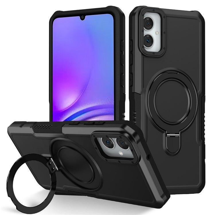 For Samsung Galaxy A05 4G Cover Hybrid TPU+PC Smartphone Case with Ring Holder Kickstand - Black